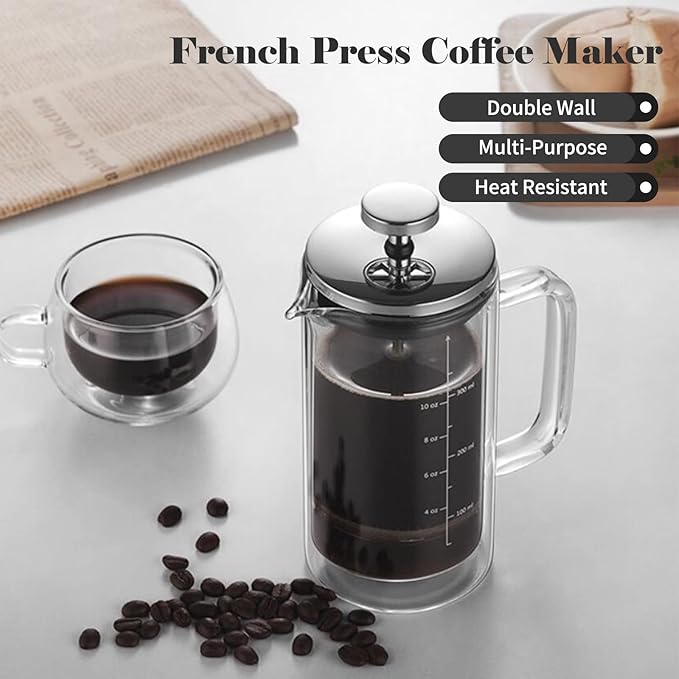 Double Walled French Coffee Maker Heat Resistant Borosilicate Glass Coffee Pot