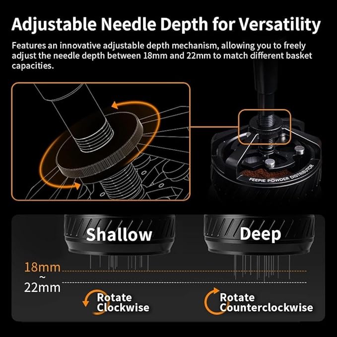 Coffee WDT Tool 58mm, Espresso Distribution Tool with Adjustable Depth Needle and Magnetic Base for Barista, Coffee Distributor with 0.25mm x 14 Coffee Stirrer, Espresso Accessories