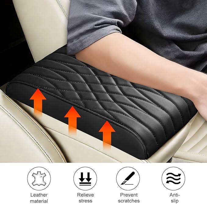 BESULEN Car Center Console Cover, Memory Foam Scratch & Wear Resistant Vehicle Armrest Storage Box Cushion Pad, Auto Interior Middle Console Protector, Universal for Sedan RV Pickup (Black)