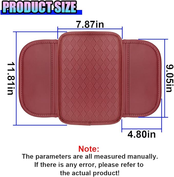 Leather Car Center Console Cover, Anti-Scratch Auto Middle Console Protective Cushion with 2 Storage Bags, Universal Waterproof Vehicle Armrest Pad Accessory for Sedan, SUV, Truck (Burgundy)