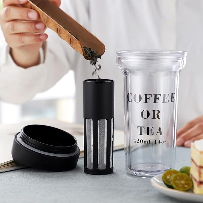 Cold Brew Cup Portable Cold Brew Coffee Maker Cold Brew Coffee Tea Airtight Bottle Iced Coffee Cup with Lid Stainless Steel Filter Reusable Cold Brew Coffee Tea Cup