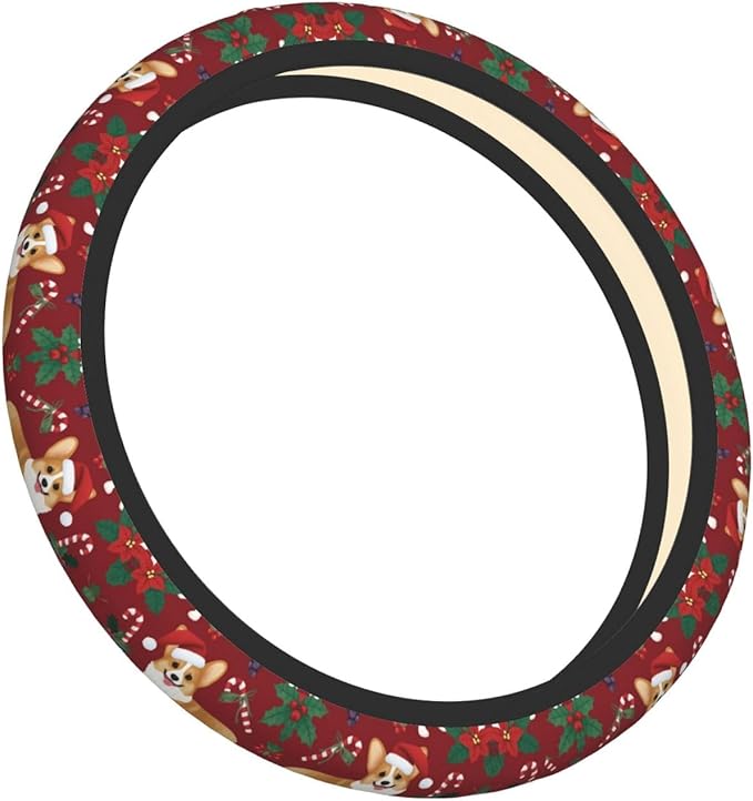 Neoprene Steering Wheel Cover Christmas Corgi Car Steering Wheel Cover Universal Fit for Most Cars