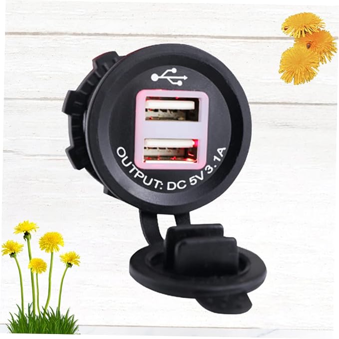 5v Dual USB Car and Motorcycle Charger Socket for Mobile Devices Suitable for Vehicles Powers Two Devices Simultaneously Indicator