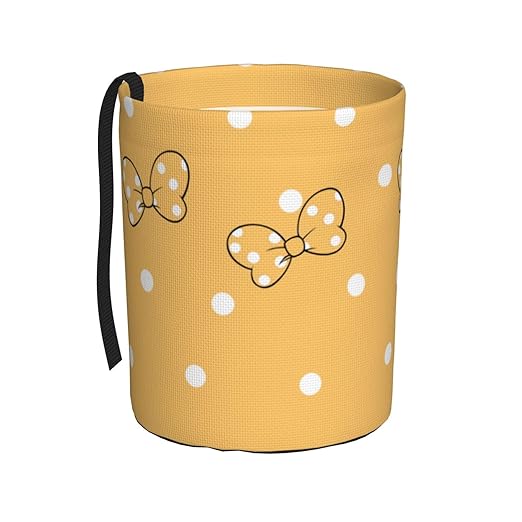 Cute Polka Dots Yellow Bow Car Trash Can Garbage Cans Foldable,Small Hanging Car Organizer Storage Bag Leak Proof, Auto Back Seat Trash Bin Universal for Truck, SUV, Outdoor Travel