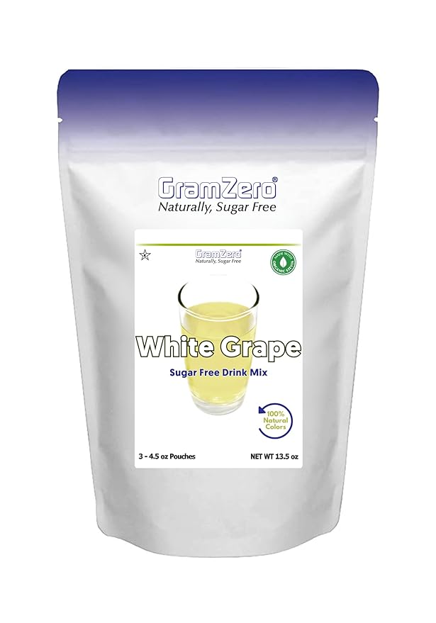GramZero White Grape Zero Calorie Sugar Free Drink Mix, Great For Nutrition Club Loaded Teas, Stevia Sweetened