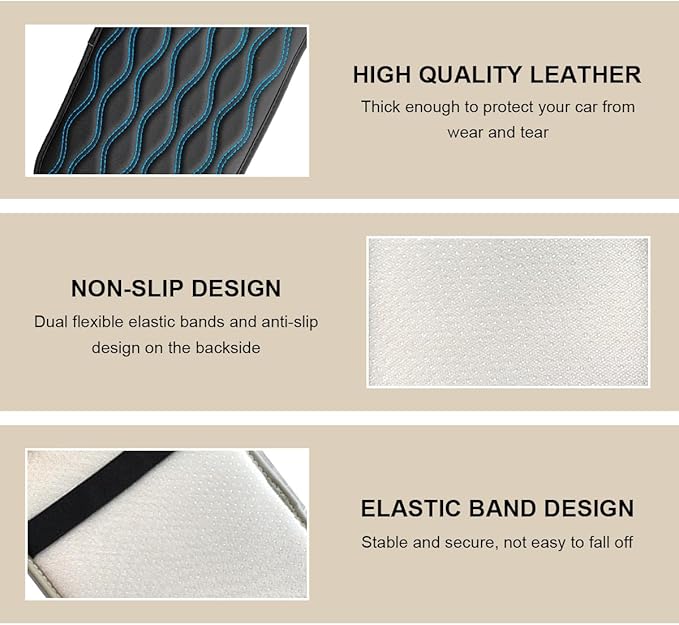 Car Center Console Pad, Waterproof Leather Armrest Seat Box Cover Protector, Non-Slip Middle Console Cushion Pad Interior Decor Fits Most Vehicles, Car Accessories (Black & Blue)