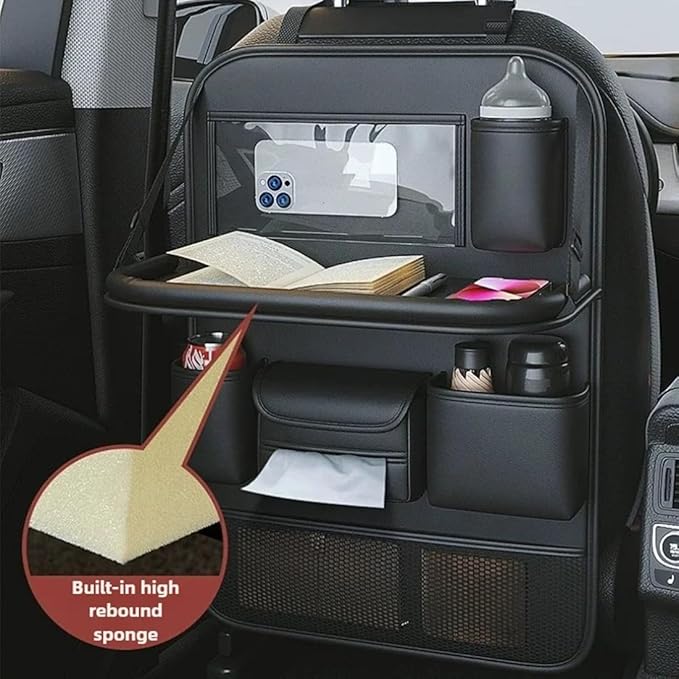 Car Backseat Organizer Storage Bag with Foldable Table Holder Waterproof Protector for Toddlers Kids Adults Business Road Trip Travel Accessories