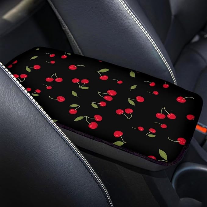 Cherry Print Soft Center Console Cover Car Armrest Seat Box Cover Accessories Interior Protection for Most Vehicle,SUV,Truck,Car