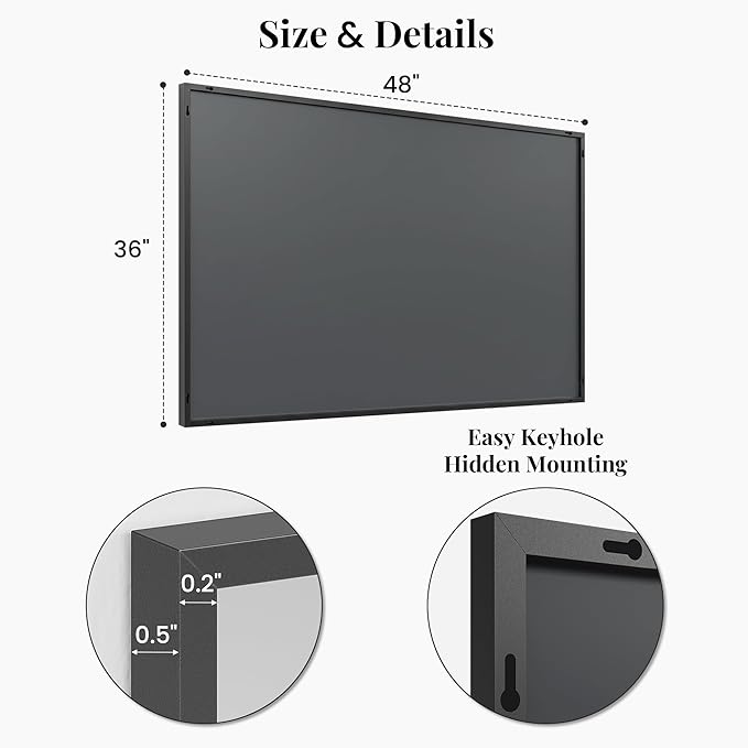 48''x36'' Extra Large Black Bathroom Mirror, Metal Framed Vanity Mirror for Wall, Wide 36x48 Rectangular Mirror Over Sink, Industrial Decor, Flush Mount