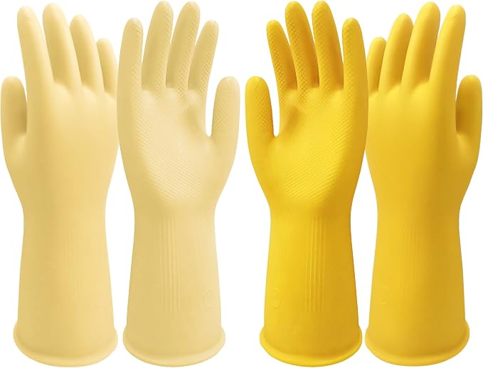 Disfore Rubber-Gloves Dishwashing Gloves for Cleaning-Kitchen - 2 Pairs Long Household Cleaning Gloves for Washing Dishes