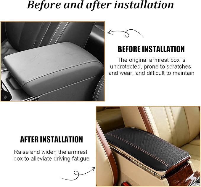 Car Center Console Cover, PU Leather Vehicle Armrest Seat Box Cover Protector, Comfortable Automotive Interior Arm Rest Cushion Pad Accessories, Universal for SUV Sedan Truck (Black/Orange)