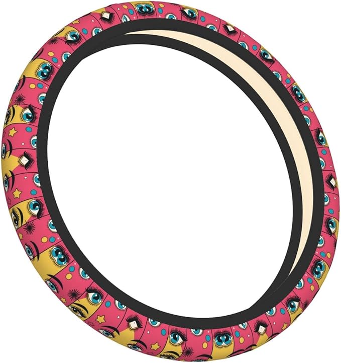 Colorful Eyes Art Neoprene Steering Wheel Covers Women Men Car Accessories, Universal 15 Inch Fit Auto, Suvs, Truck