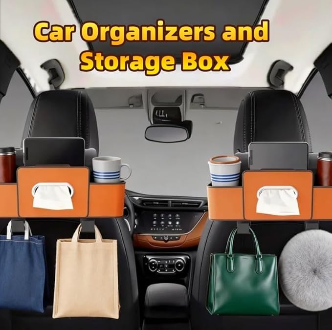3-in-1 Car Organizers and Storage Back Seat, Multifunctional Back Seat Car Organizer for Snacks, Hold Phones, Drinks, Tissues, and Handbag (Brown)