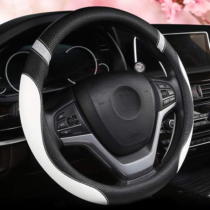 Steering Wheel Cover for Women Leather Universal Steering Wheel Cover for Car 15 inch (White)