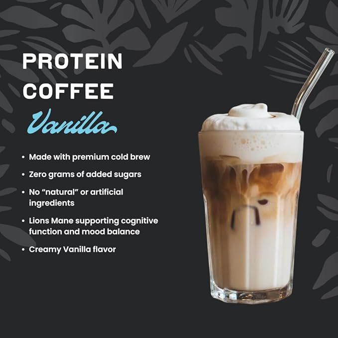 Laird Superfood Protein Coffee Powder - Vanilla Whey Protein, Instant Coffee Mix with Lion’s Mane - 10G Protein, 140mg Caffeine, 0g Sugar