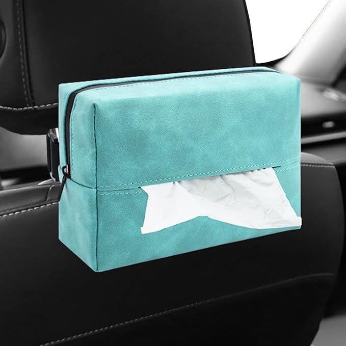 Car Tissue Holder, Rectangular Tissues Box Cover, Back Seat Tissue Dispenser for Tissues, Car Napkin Holder with Elastic Band, Fits for Storage & Organizer (Blue)