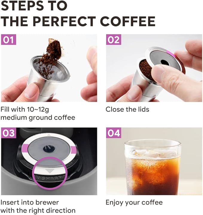 4 Pack Stianless Steel Reusable K Cup Coffee Pods Compatible for K eurig 1.0 & 2.0 Coffee Maker Refillable K-eurig Coffee Filter