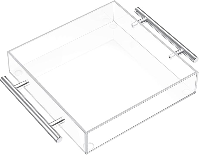 Clear Serving Tray 12"x12" - Acrylic Decorative Tray with Handles