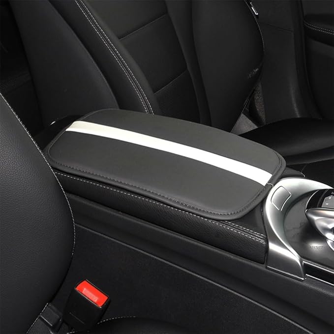 Car Armrest Seat Box Mat, PU Leather Center Console Cover, Universal Waterproof Car Interior Accessories, Arm Rest Box Protector Cushion Pad for Most Vehicle (White)
