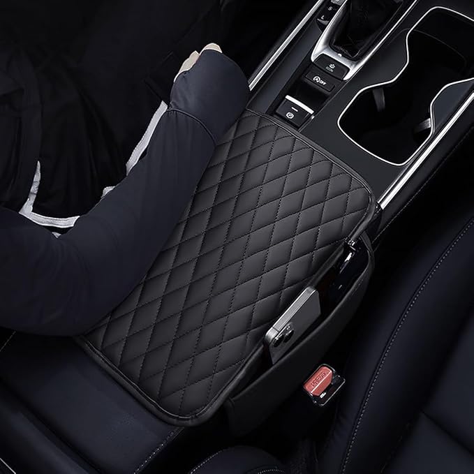 ESKONKE [Upgraded] Car Center Console Cover with 2 Storage Bags - Premium Nappa Leather Armrest Cover, Scratch & Wear Resistant, Waterproof Car Interior Accessories (Pink)