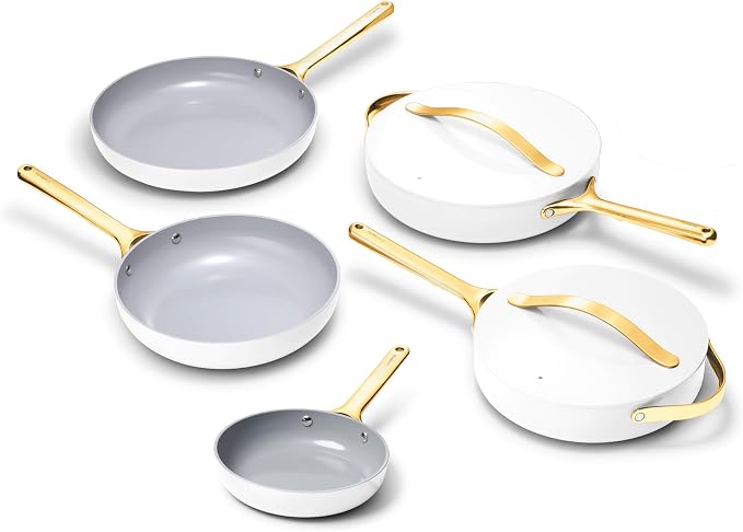 Caraway 8in + 10in Fry + 12in Fry Set (no lids) + 3Qt+ 4.5Qt Saute Duo White