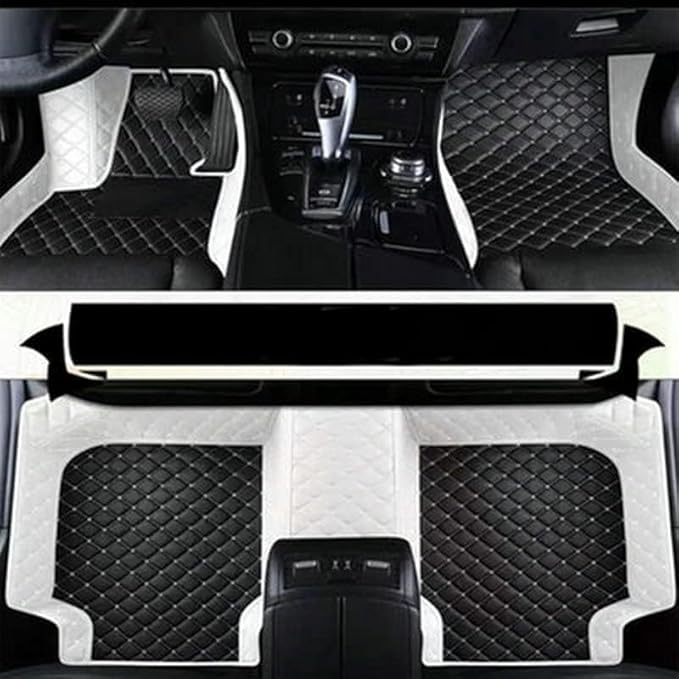 Customize Making Car Floor Mats for 99.99% Sedan SUV Pickup Truck Full Coverage Men Women Cute Leather Protection Pads Non-Slip Floor Liners (Black+White Side)