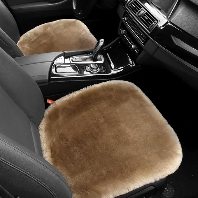 LLB Genuine Sheepskin Car Seat Cushion Seat Covers for Cars Trucks SUV Comfort Seat Protector Pad for Car Driver Seat Car Accessories for Women Office Chair Car Decor (Tan, Front Seat Cushion-1 Pc)