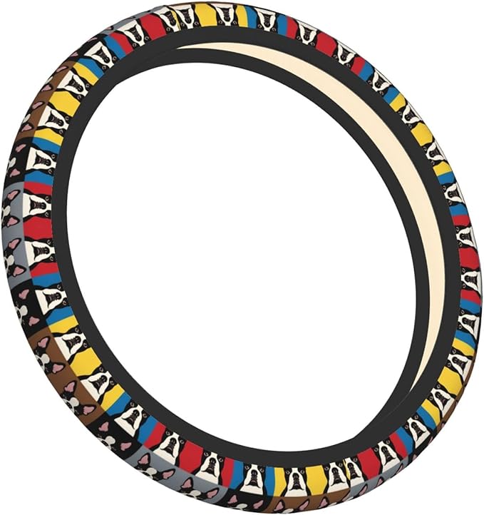 Neoprene Steering Wheel Cover Art-Boston-Dogs Car Steering Wheel Cover Universal Fit for Most Cars