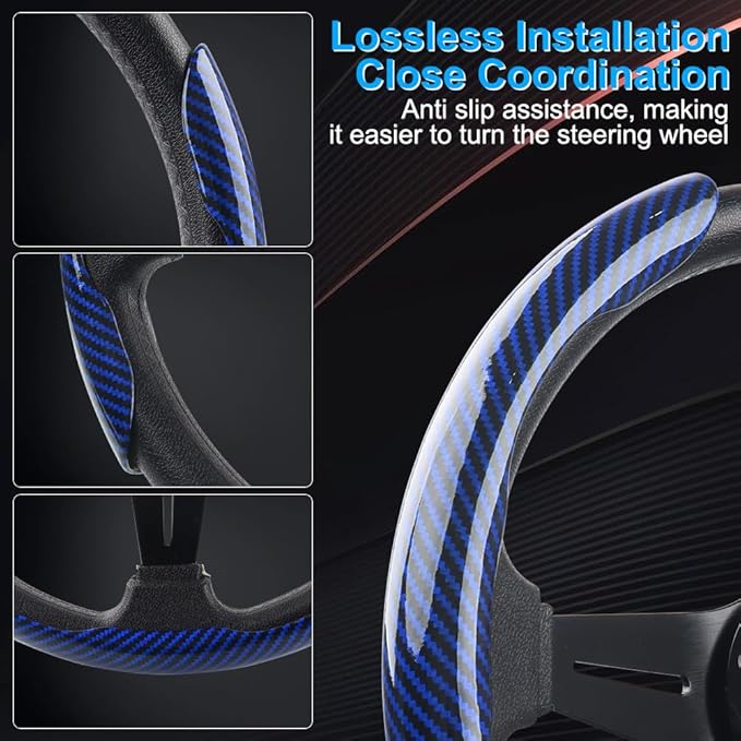Carbon Fiber Steering Wheel Cover 3PCS, Non-Slip Grip for Universal Cars,Fit for 14–16 Inch Wheels, Interior Accessories for Cars Trucks (Blue)