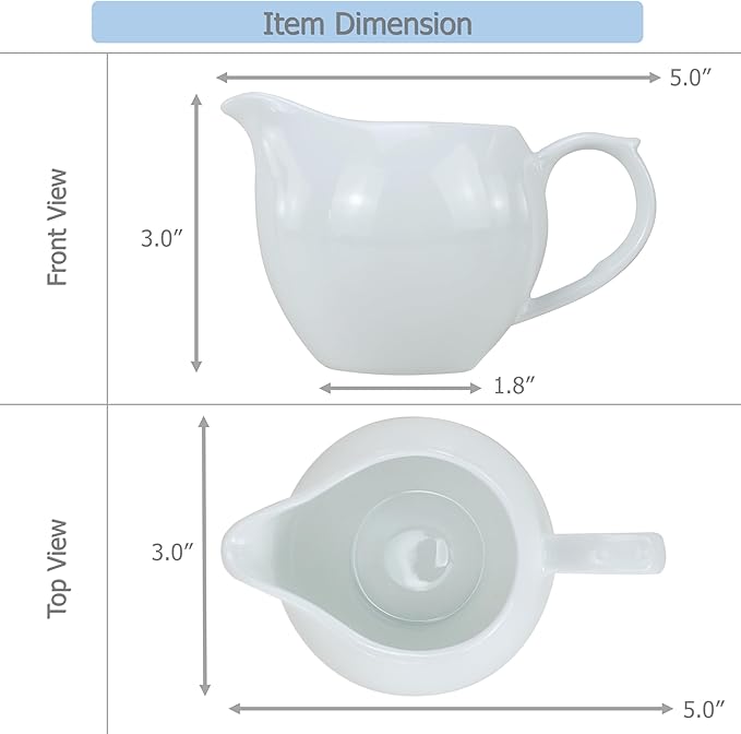 EIKS 2 Pack Ceramic Creamers Pitchers with Handle for Serving Coffee Milk Tea Salad Sauces, Pitcher Capacity 5oz(160ml)