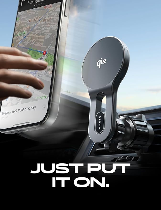 LISEN for Qi2 15W MagSafe Car Mount Charger, [15w Fast Charge&Safer] Magsafe Car Charger, Vent Magnetic Wireless, Vent Phone Mount Fits iPhone 16 Pro Max Plus 15/14/13 Mini, 17 Strong Magnets