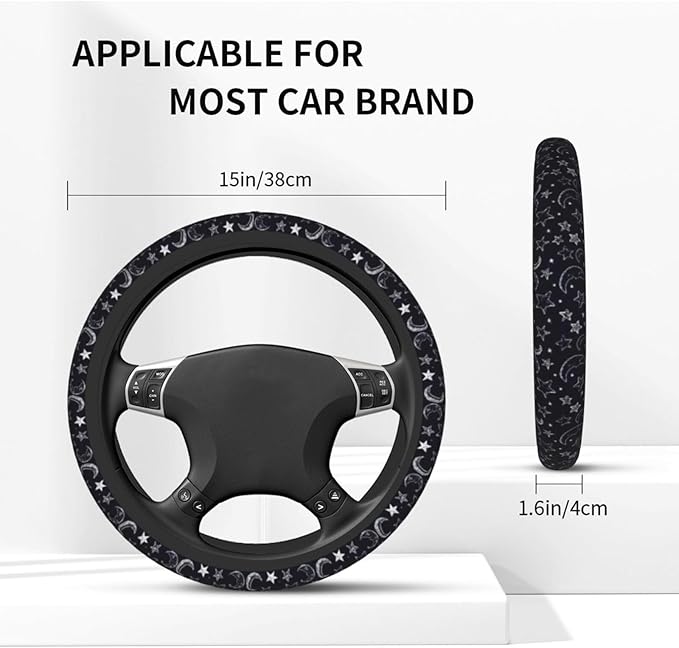 Star Moon Steering Wheel Cover for Women Men Girls Car Accessories Decor Anti-Slip Neoprene Auto Steering Wheel Covers Protector Universal 15 Inch