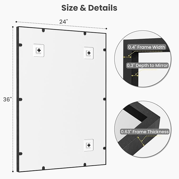 24''x36'' Matte Black Bathroom Mirror | Deep-Set Recessed Metal Frame | Heavy-Duty Thickened Rectangular Vanity Mirror for Single Sink | Modern Industrial & Farmhouse Wall Decor