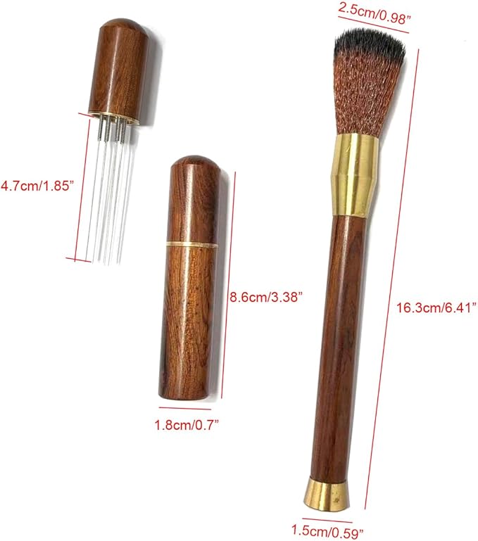 Becho Espresso Distribution Tool With Natural Wooden Storage Tube,8 Needles Ground Coffee Stirrer Tool Portable Coffee Stirrer for Home Kitchen Cafe (Walnut)