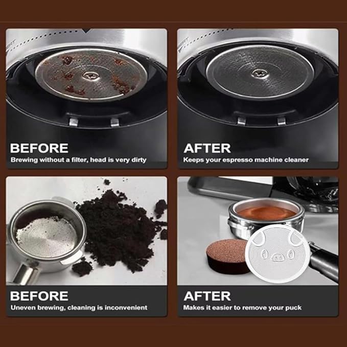 51mm Espresso Puck Screen, 0.4mm Ultra Thin Espresso Puck, Metal Reusable Coffee Filter for 51mm Espresso Portafilter Basket - 316 Stainless Steel(Piggy)