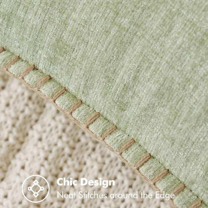 MIULEE Pack of 2 Lumbar Summer Throw Pillow Covers 12x20 Inch Light Green Farmhouse Decorative Pillow Covers with Stitched Edge Soft Chenille Solid Dyed Pillow Covers for Couch Sofa Bed Living Room