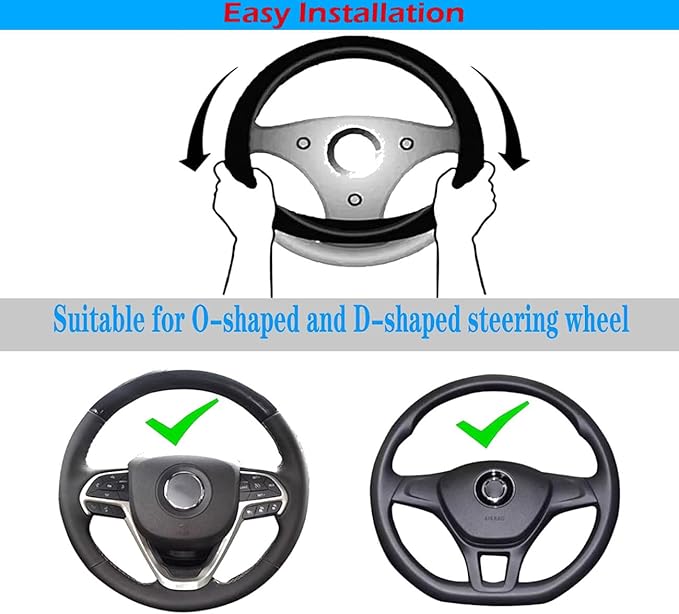 Black Leather Steering Wheel Cover,Elastic Breathable Design,Universal 14-15 Inch Compatible with Chevy RS Camaro Equinox Blazer Car Accessories
