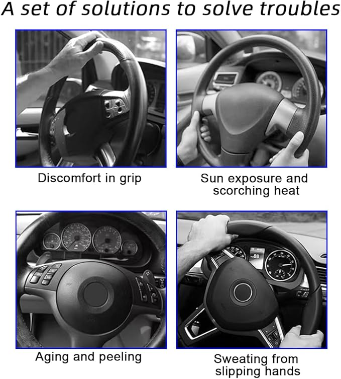 Mandark 3PCS Carbon Fiber Car Steering Wheel Cover, Anti-Skid Leather Vehicle Segmented Steer Wheel Protector, Auto Interior Protection Guard Accessories, Universal for Most Cars (Red)