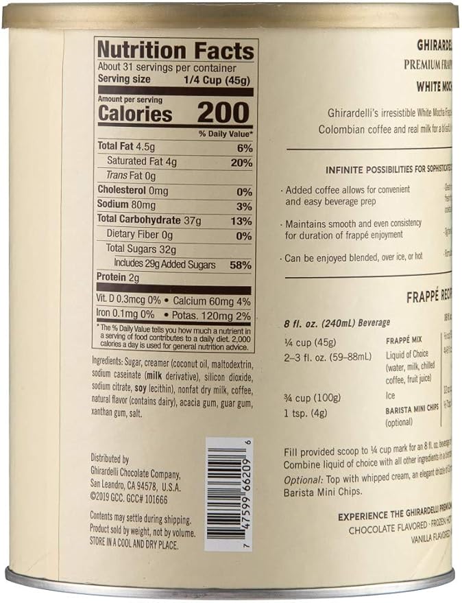 Ghirardelli Mix, White Mocha Frappe, 49.92 oz,(Pack of 1)