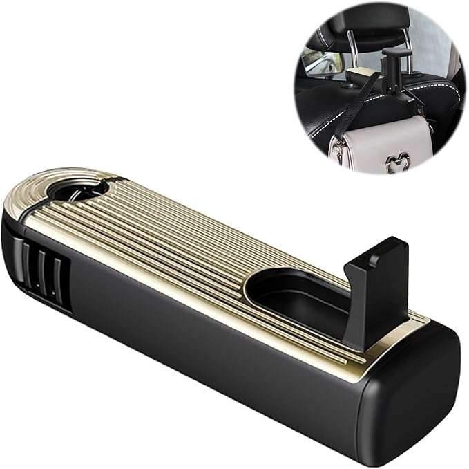 Car Headrest Hidden Hook, New Upgraded 2 in 1 Car Seat Hook with Phone Holder, 360° Rotation Car Hooks for Purses and Bags, Grocery Bag & Handbag (Gold - 1PCS)