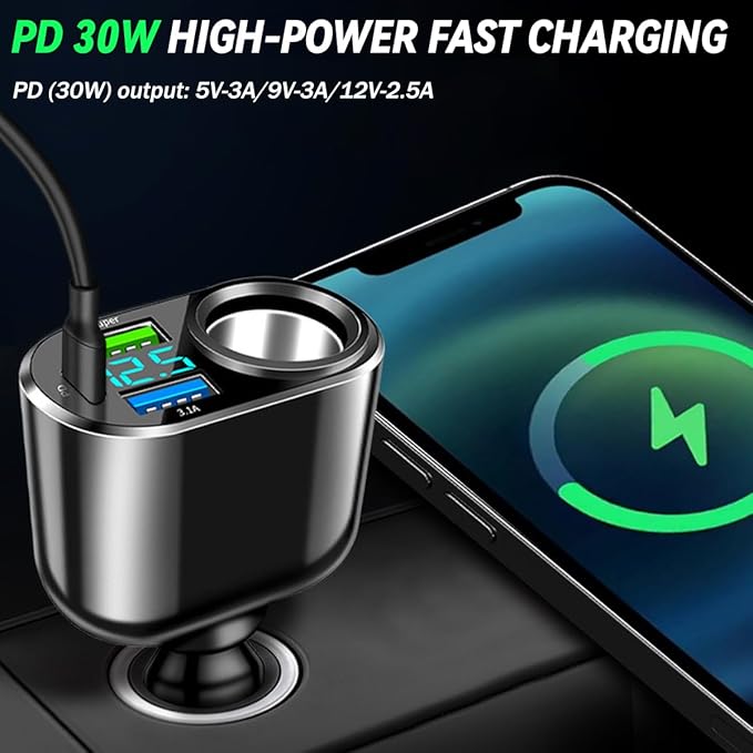 4 Ports Car Charger Adapter, 12V/24V Automotive Type C Metal Cigarette Lighter USB Charger Fast Charging Phone Charger, Universal for Vehicles 13 14 15 Pro Max Plus S23 and More
