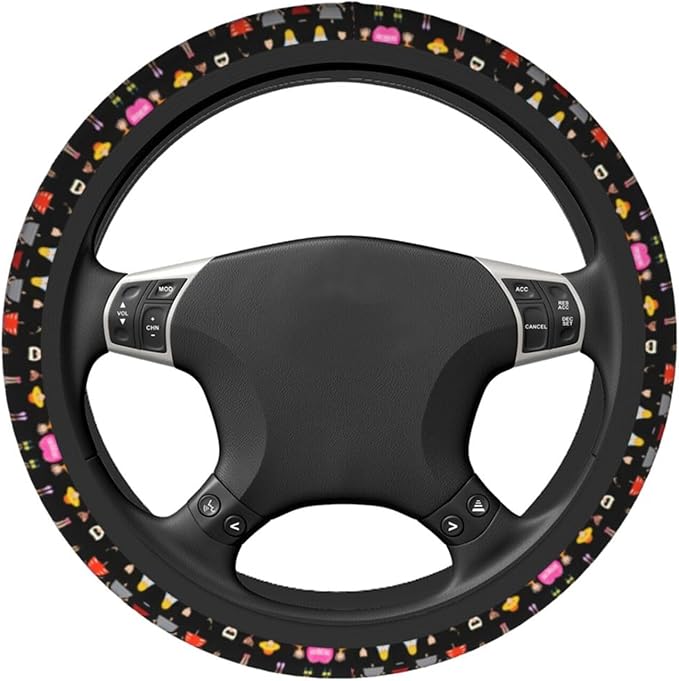 Fashion Character Pattern Anti-Slip Steering Wheel Cover, Sweat-Absorbing Protection, 15-inch car Universal Accessories
