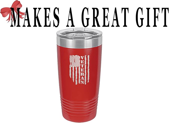 Rogue River Tactical USA Flag Veteran 20 Oz. Travel Tumbler Mug Cup w/Lid Vacuum Insulated Hot or Cold Military Vet Gift (Red)
