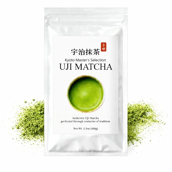 JEAU CHAU Premium Uji Matcha Powder from Kyoto, Japan (3.5oz/100g. 50 servings per bag) Vivid Green Ceremonial Quality Taste, for Lattes & Baking