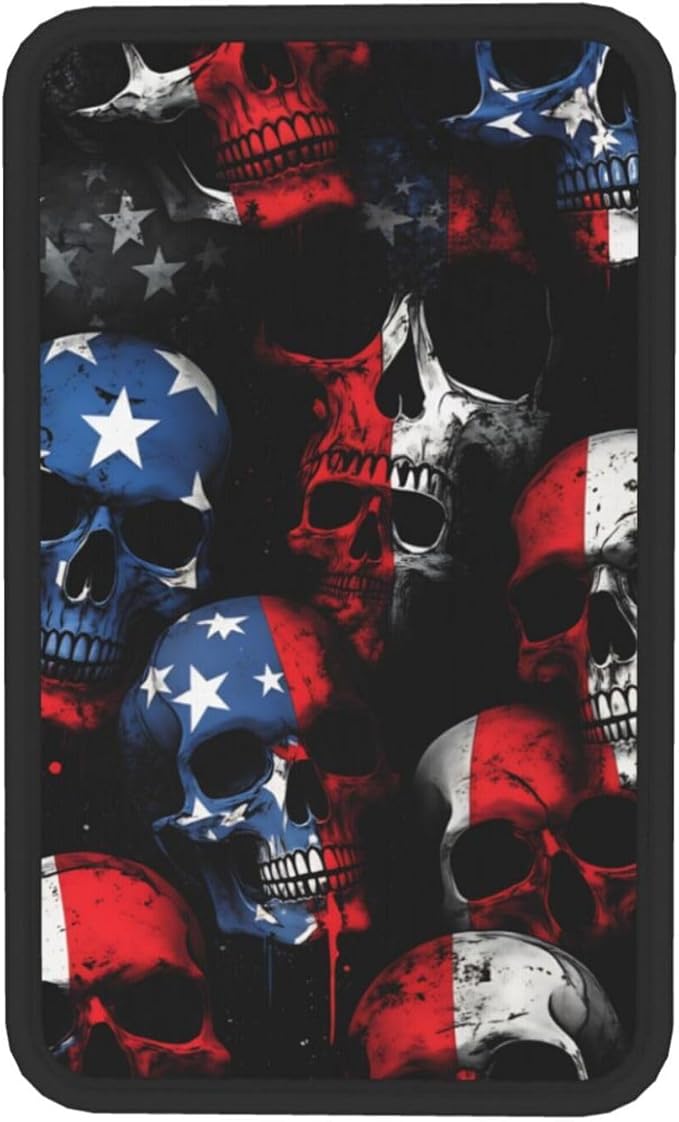 Universal Car Center Console Cushion Pad, American Flag Skull Soft Waterproof Car Center Console Cover Auto Armrest Seat Box Cover Protector for Most Vehicle SUV Truck Car