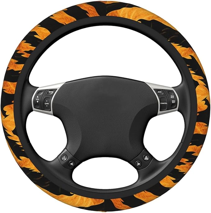 Steering Wheel Cover Polyester Thick Non-Slip Car Steering Wheel Cover Protector Universal 15 Inch, Animal Tiger Skin Print