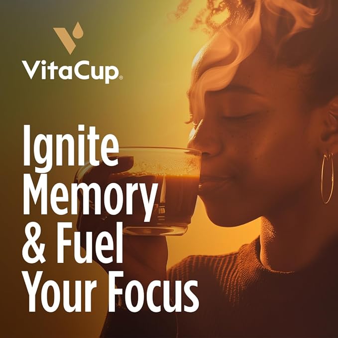 VitaCup Lightning Coffee Pods, for Memory & Focus w/ 2X Caffeine, Green Coffee Bean, B Vitamins, D3, Strong Dark Roast, Single Serve Pod Compatible with Keurig K-Cup Brewers, 16 Ct