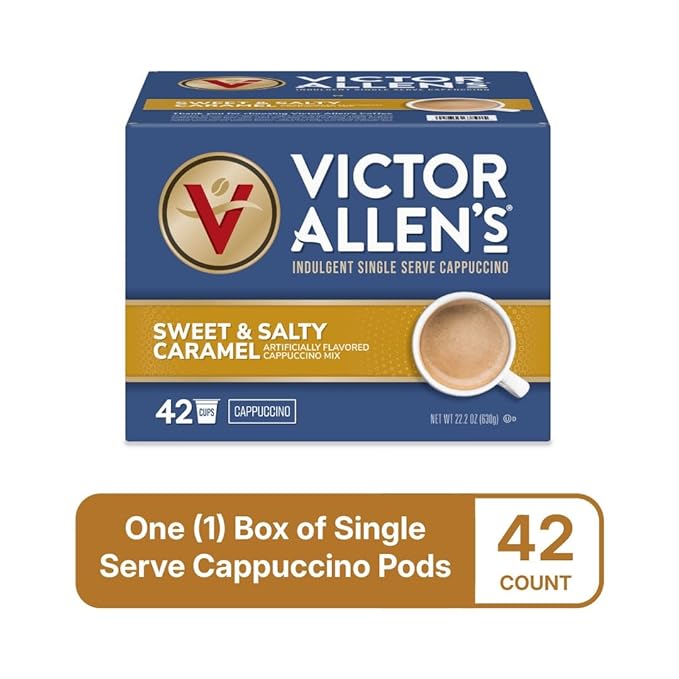 Victor Allen's Coffee Sweet and Salty Caramel Flavored Cappuccino Mix,Serve K-Cup Pods for Keurig K-Cup Brewers Brewers (Packaging May Vary),42 Count (Pack of 2)