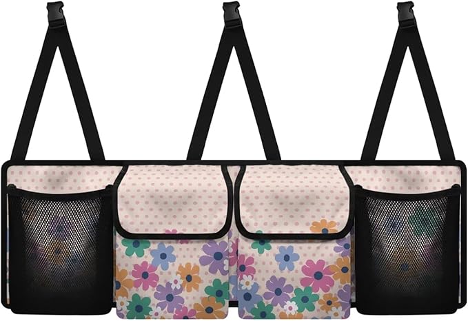 Floral Car Trunk Organizer and Storage with Adjustable Straps, Backseat Hanging Organizer for SUV, Truck, MPV, Waterproof Cargo Storage Bag Car Interior Accessories for Women and Men