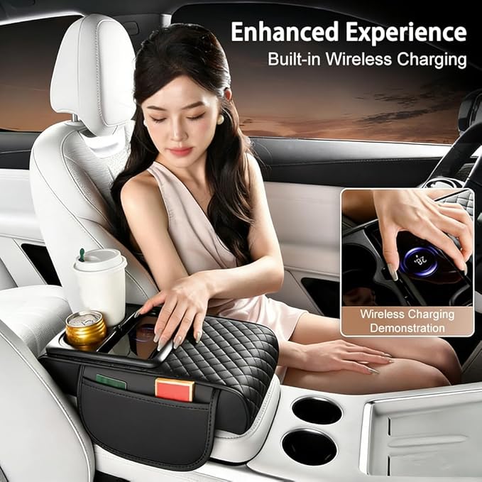 Armrest Cover for Car for Tesla Model X 2016-2026, 4 in 1 Storage Box Pad with Cup Holders, Center Console Cover Cushion Heightening Pad,A